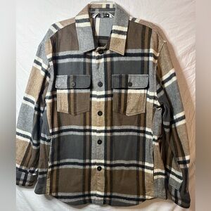 Zara Men’s Plaid Overshirt Jacket Shacket Wool Blend Button Front XL Brown Gray